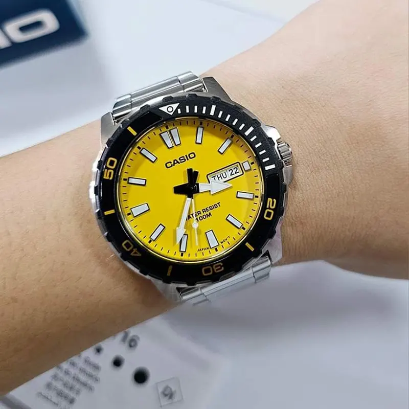 Casio Anti-reverse Bezel Yellow Dial Men's Watch- MTD-125D-9AV